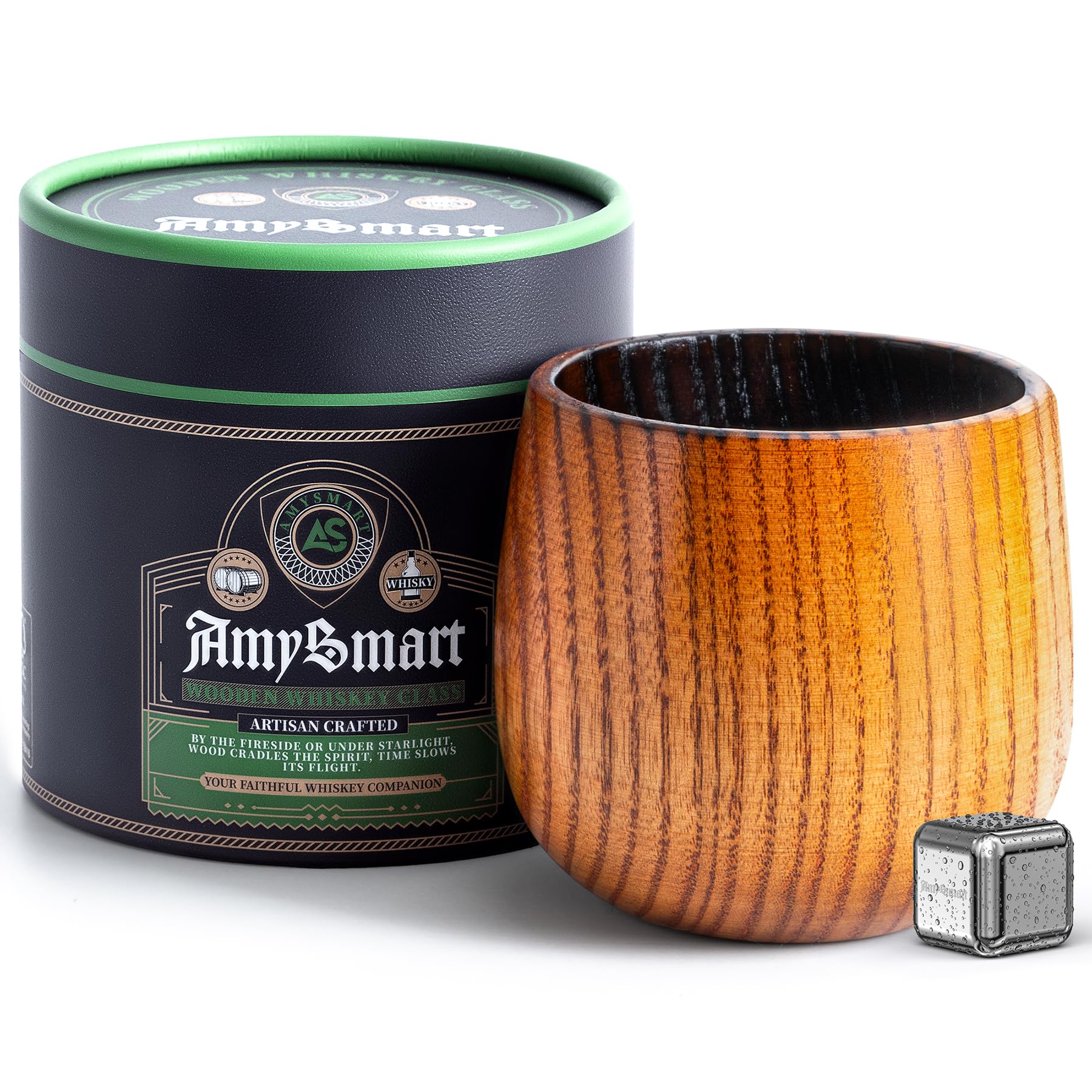 Vaso Amysmart de whiskey con interior carbonizado, regalo distintivo para aficionados.