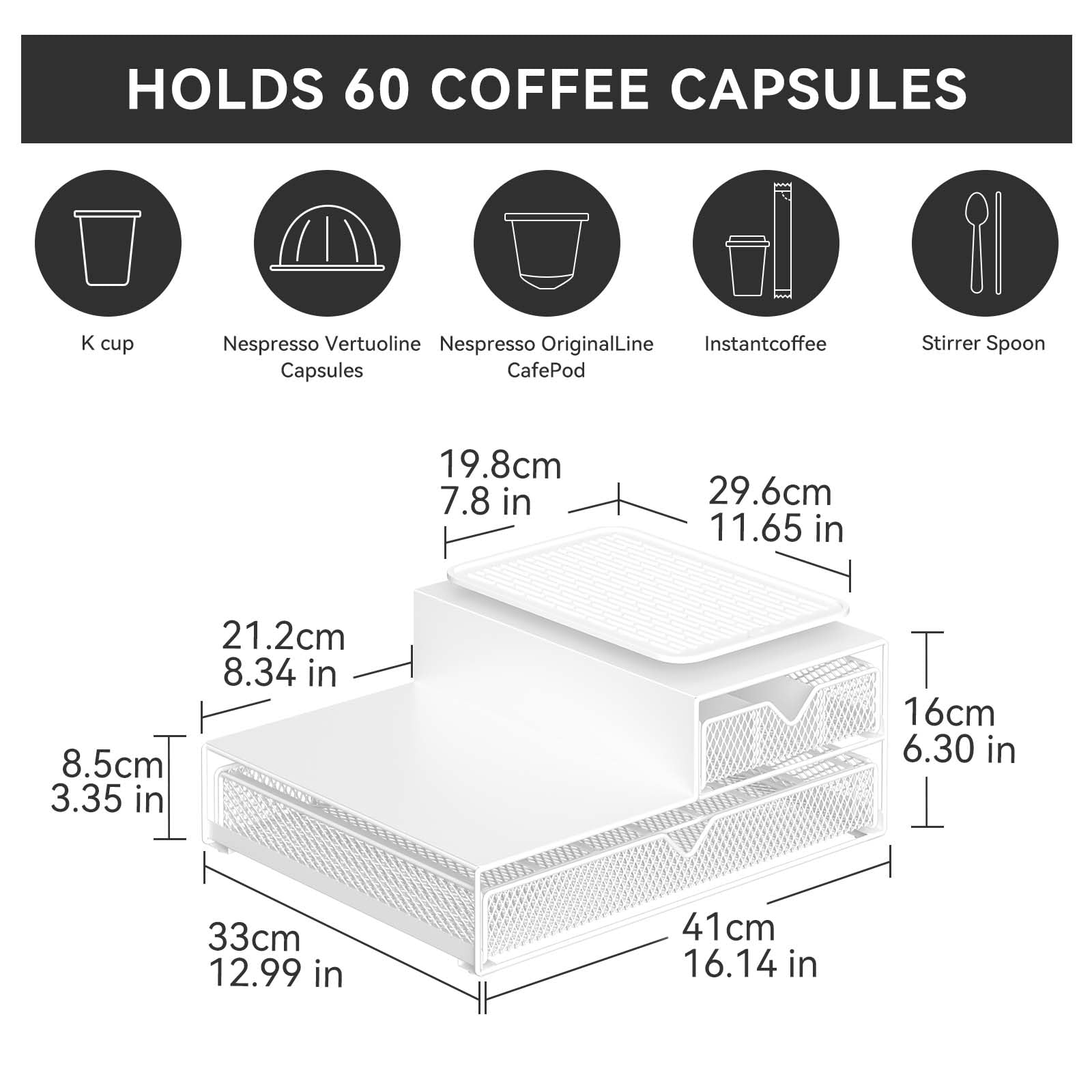 AmzAge, capacidad para 60 cápsulas, organiza sabores variados.