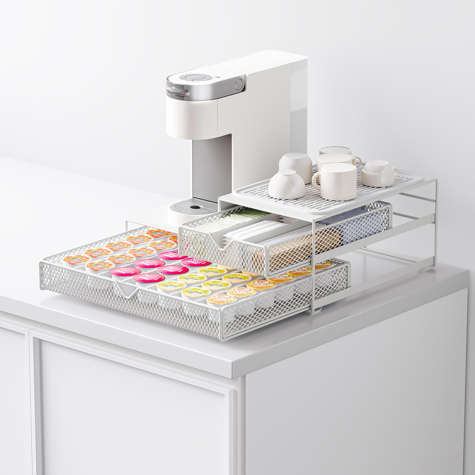 AmzAge estante superior para tazas y accesorios, acceso rápido.