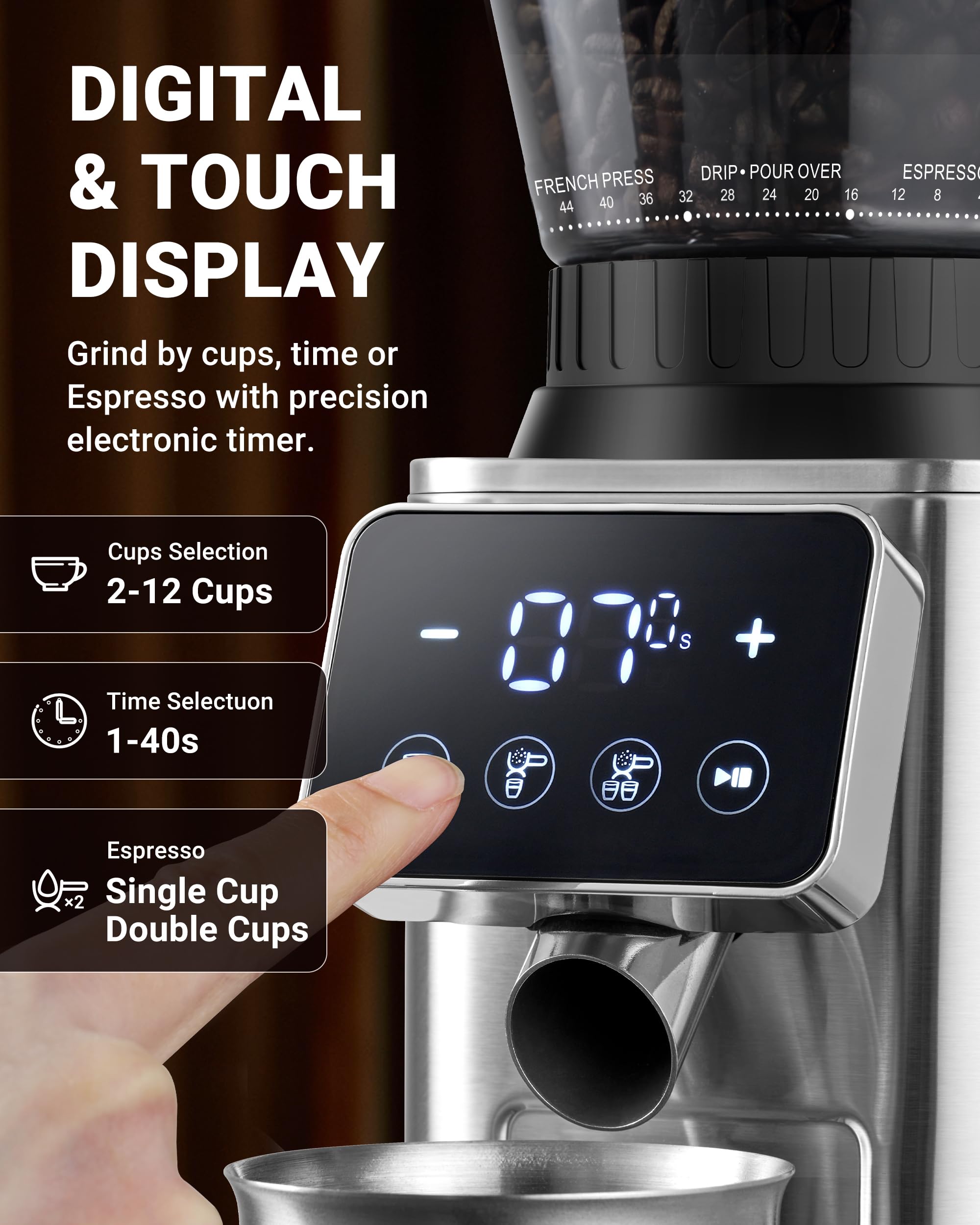 AMZCHEF 48 ajustes de molienda para espresso o drip