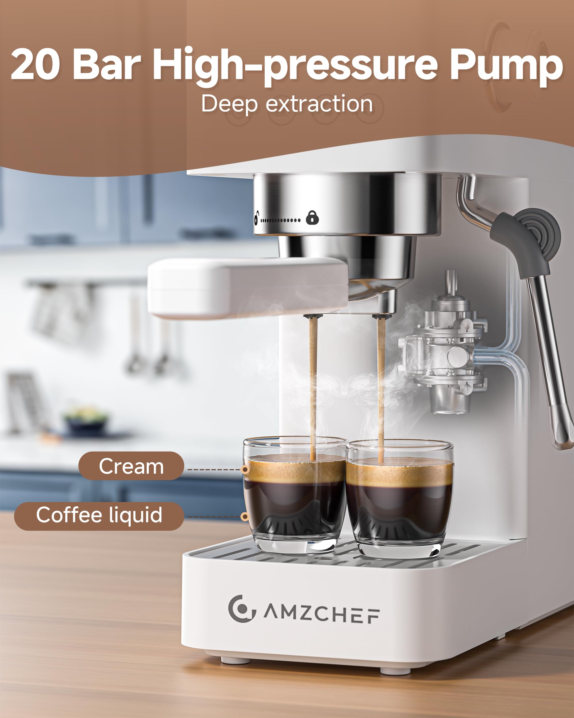 AMZCHEF calentamiento rápido 30 seg para espresso fresco.