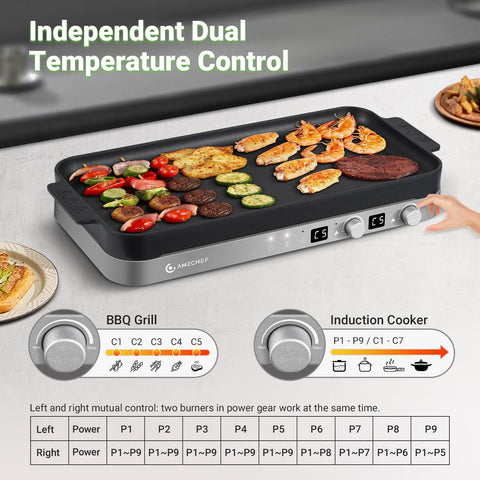 AMZCHEF cocina portátil de dos quemadores, ideal para casa o viaje.