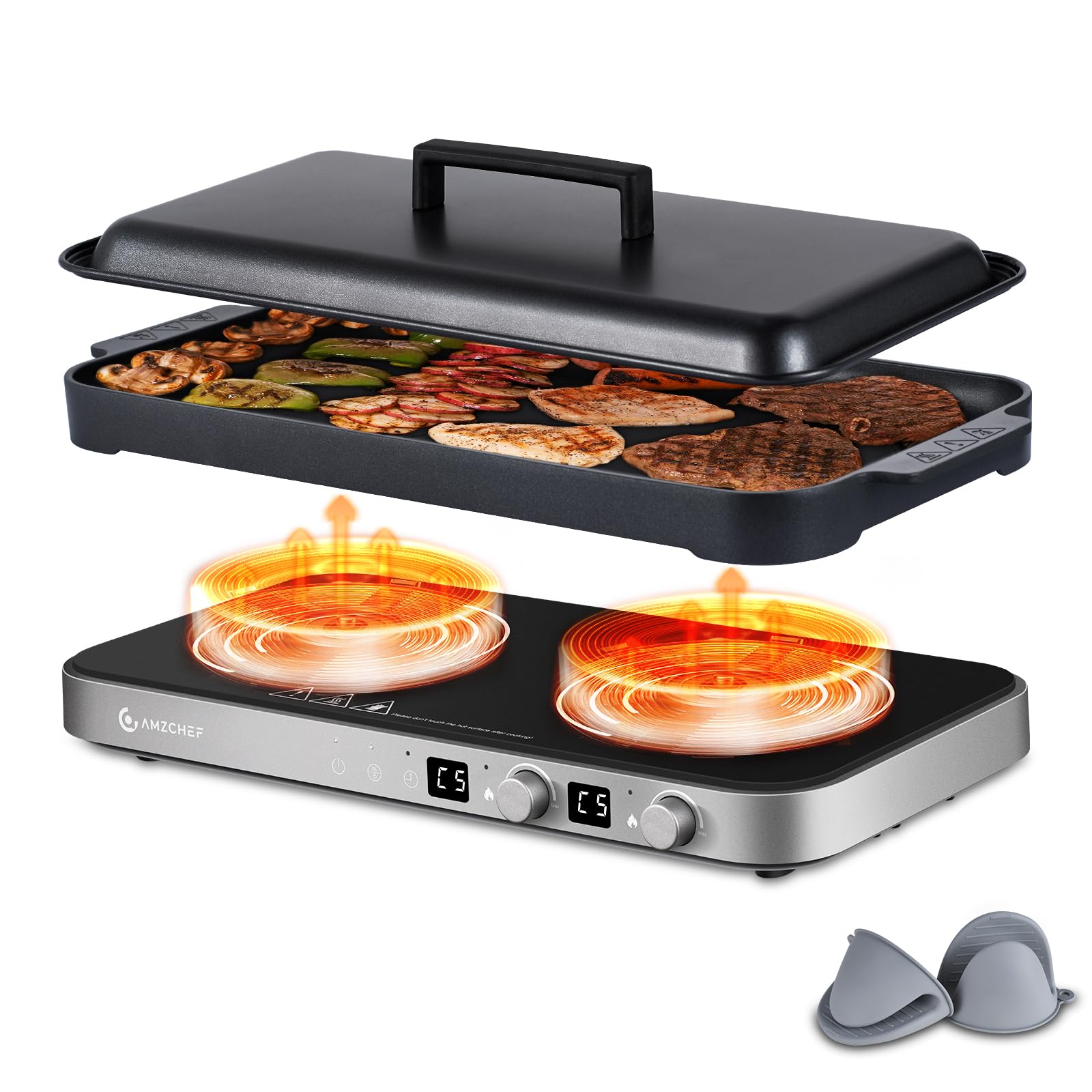 AMZCHEF doble inducción con dos placas para eficiencia y control en la cocina.