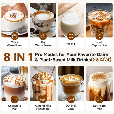 AMZCHEF espumador leche espuma densa para bebidas ideales
