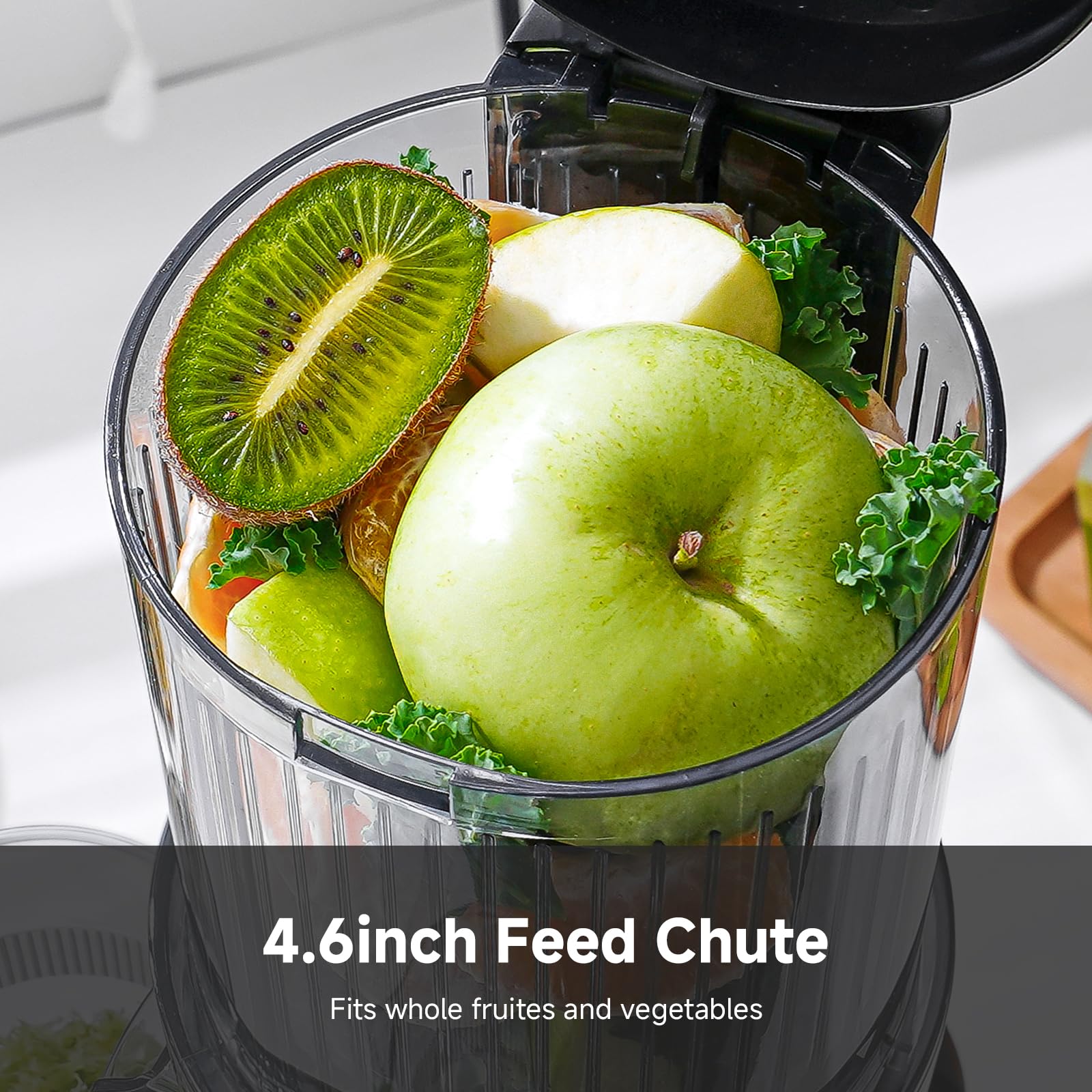 AMZCHEF Exprimidor con auto corte y dos hojas para procesamiento rápido.