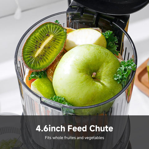 AMZCHEF Exprimidor con auto corte y dos hojas para procesamiento rápido.