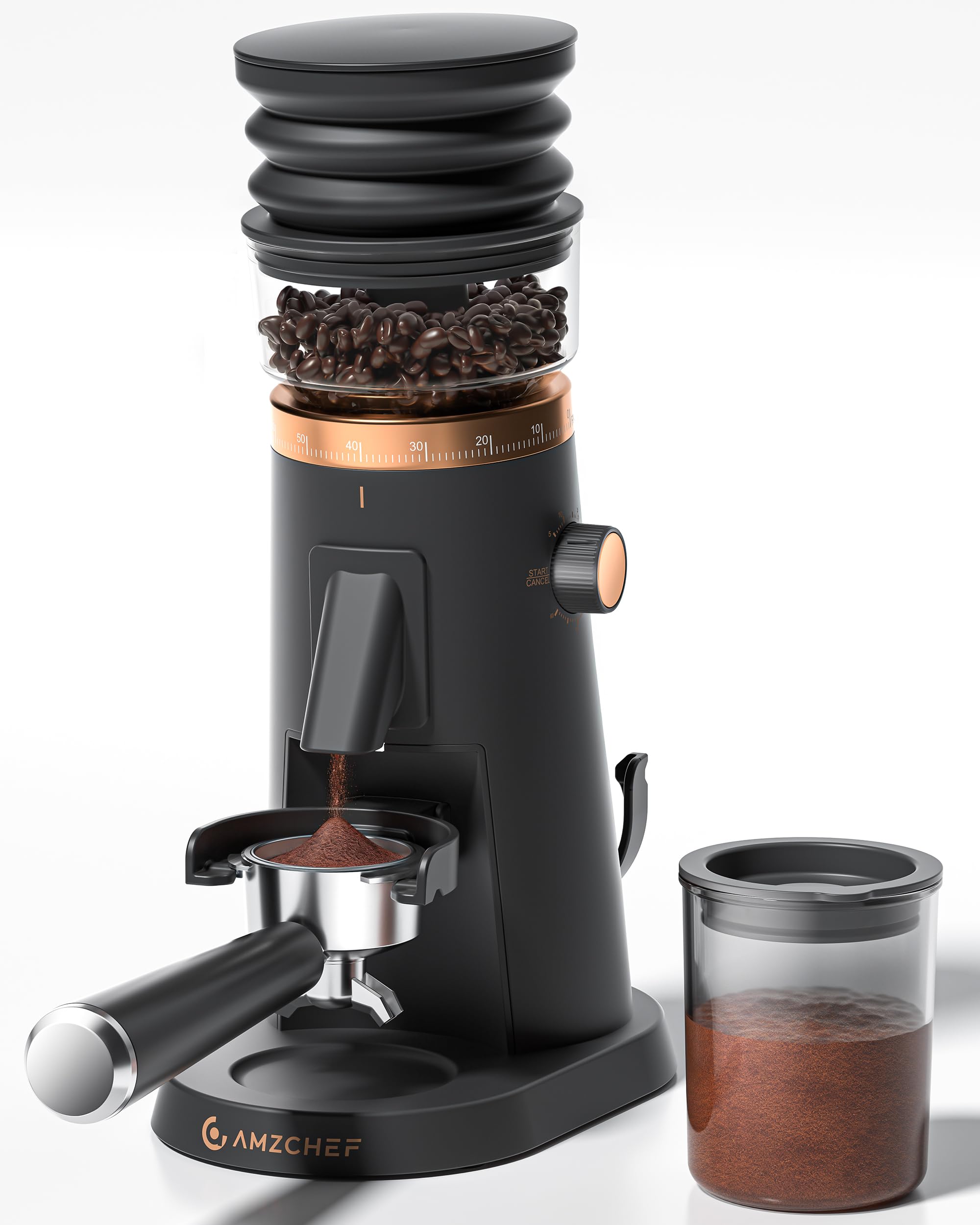 AMZCHEF molinillo cafe dosis unica, molienda precisa para espresso en casa