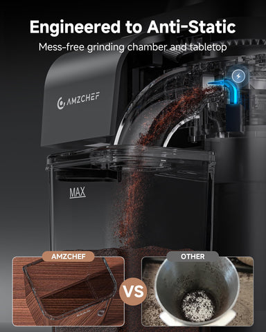 AMZCHEF muela auto-limpiante reduce mantenimiento y mantiene la molienda uniforme