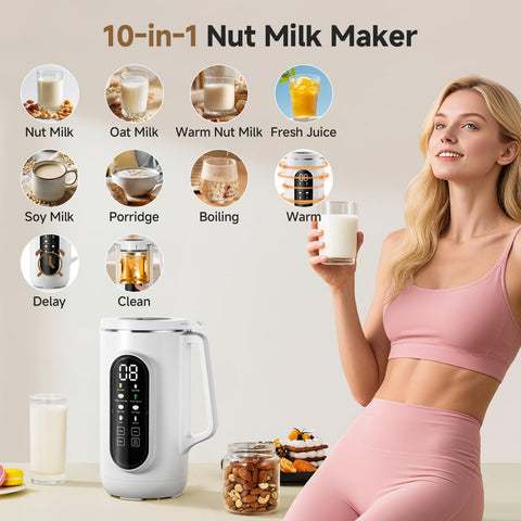AMZCHEF Nut Milk Maker con 10 cuchillas para leche suave y homogénea.