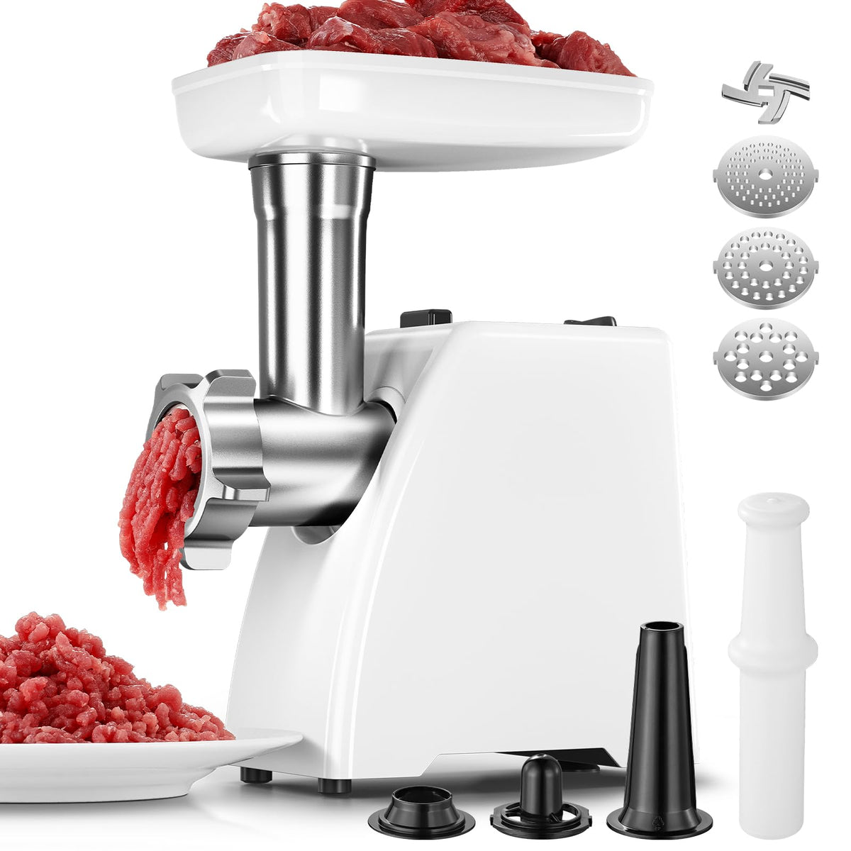 AMZCHEF picadora eléctrica de carne en acción para hamburguesas caseras