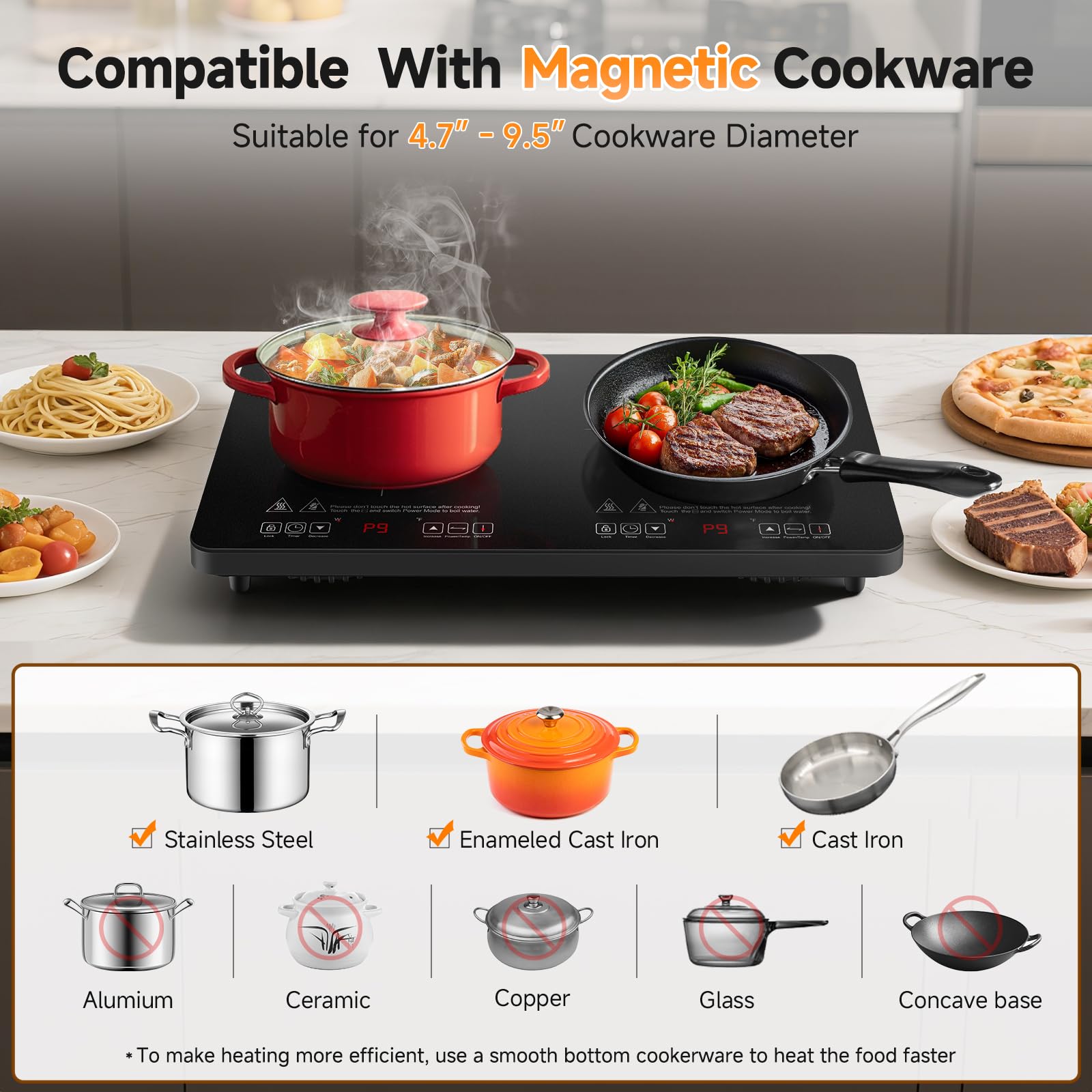 AMZCHEF potencia 1800W en doble quemador, cocción rápida y controlada