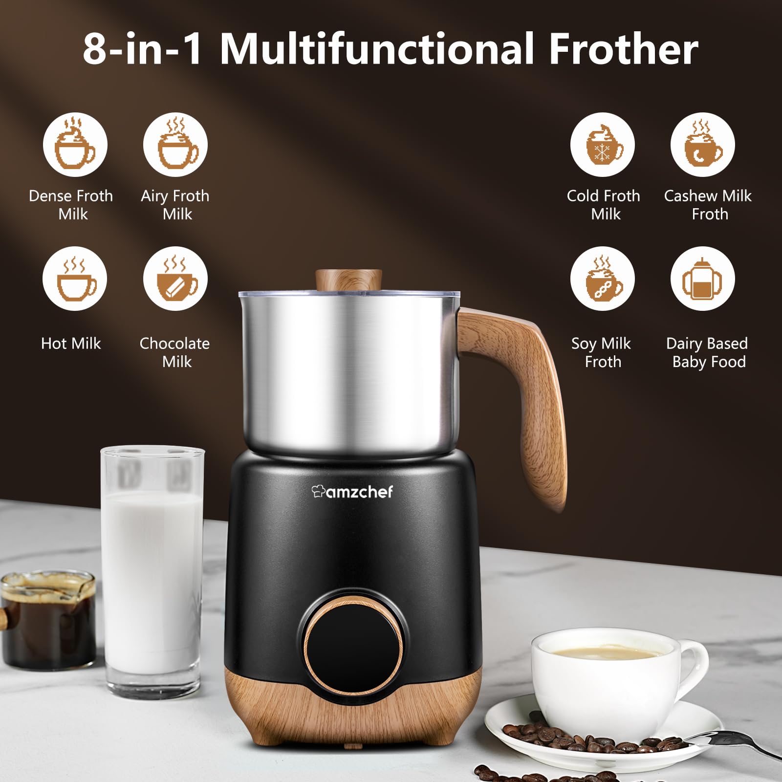 AMZCHEF preparado multifuncional para leche caliente, fría o chocolate