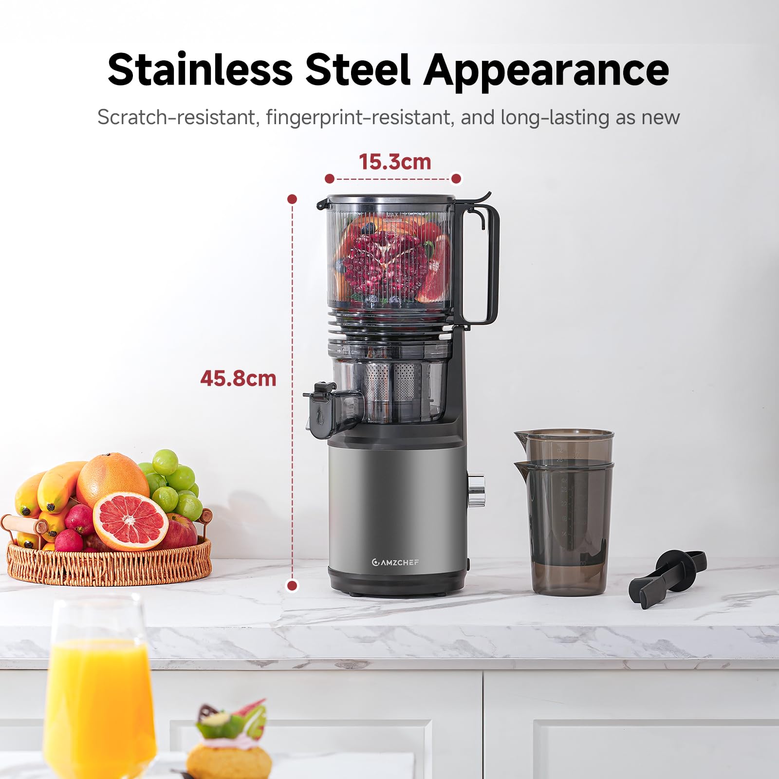 AMZCHEF rendimiento de jugo cercano al 99% para frutas y verduras.