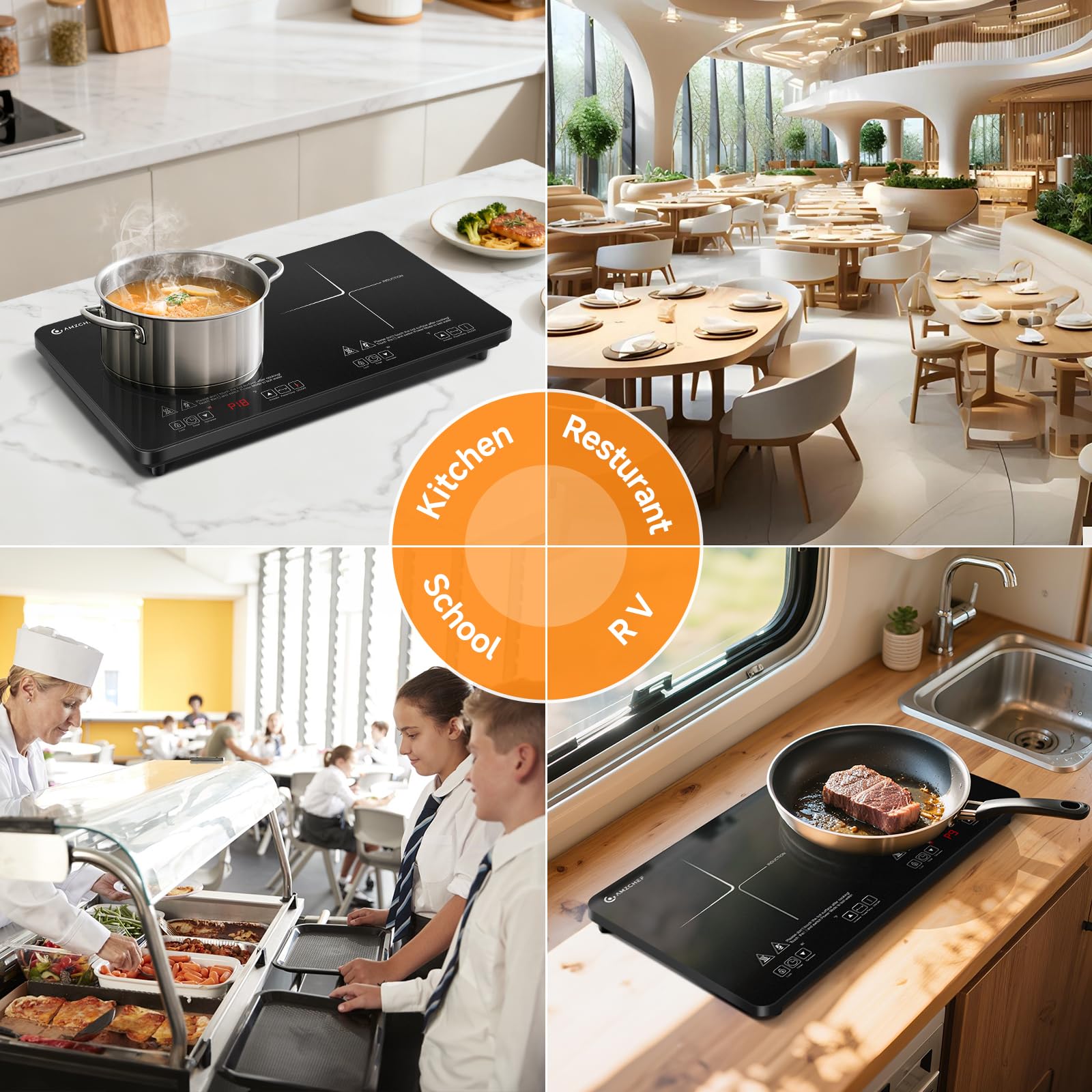 AMZCHEF superficie ceramica negra, fácil limpieza y diseño moderno