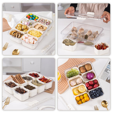 Amzcku bandeja dividida transportable con tapa para llevar snacks al exterior.