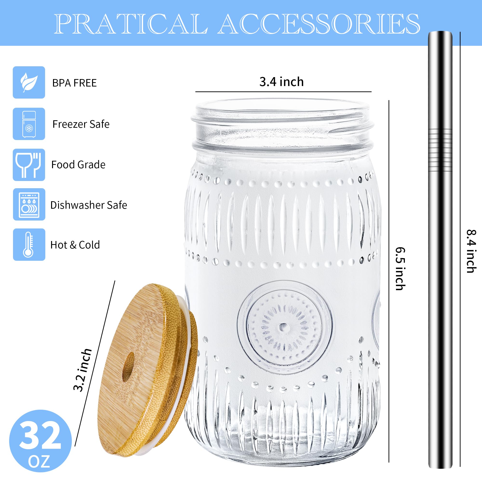 Frasco Mason Amzcku de boca ancha 32oz, fácil de llenar y limpiar.