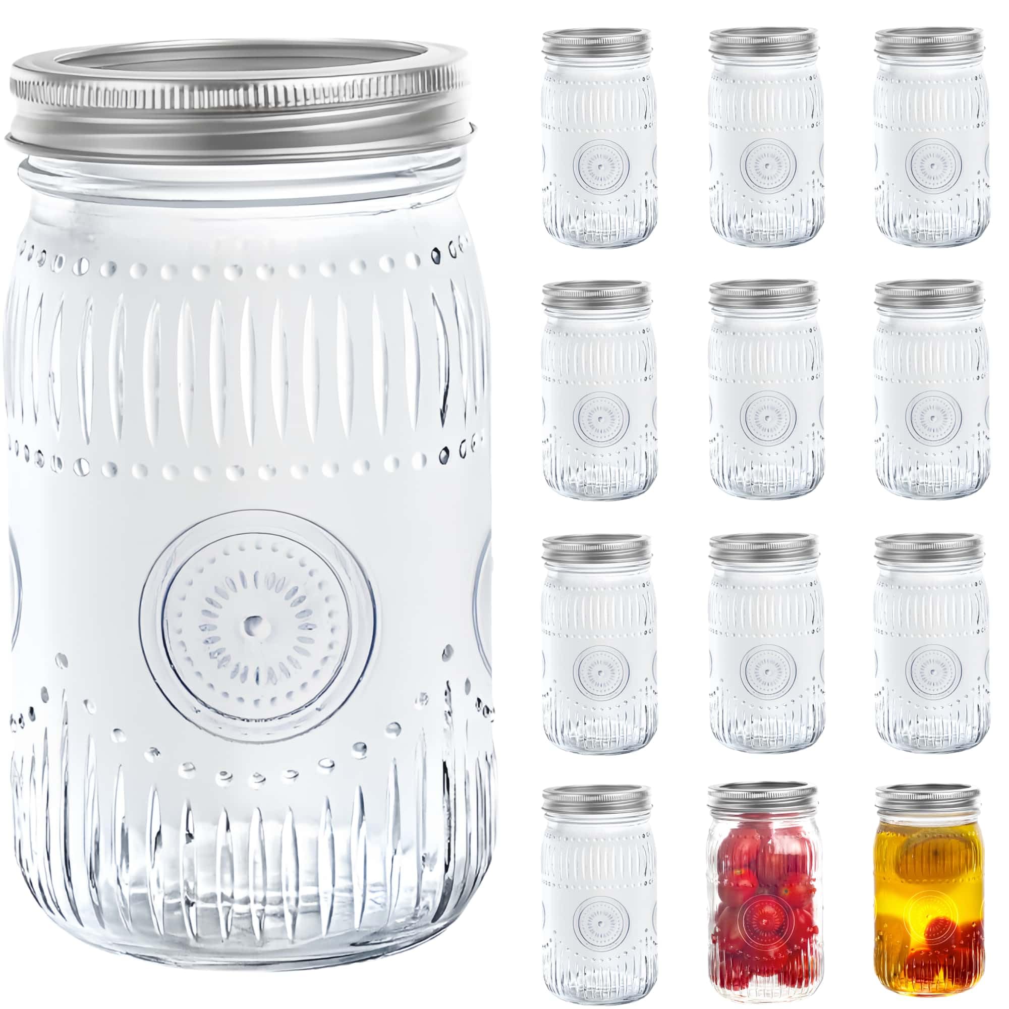 La jarra Amzcku Mason 32oz frontal con tapa facilita el almacenamiento seguro