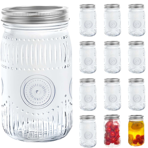 La jarra Amzcku Mason 32oz frontal con tapa facilita el almacenamiento seguro
