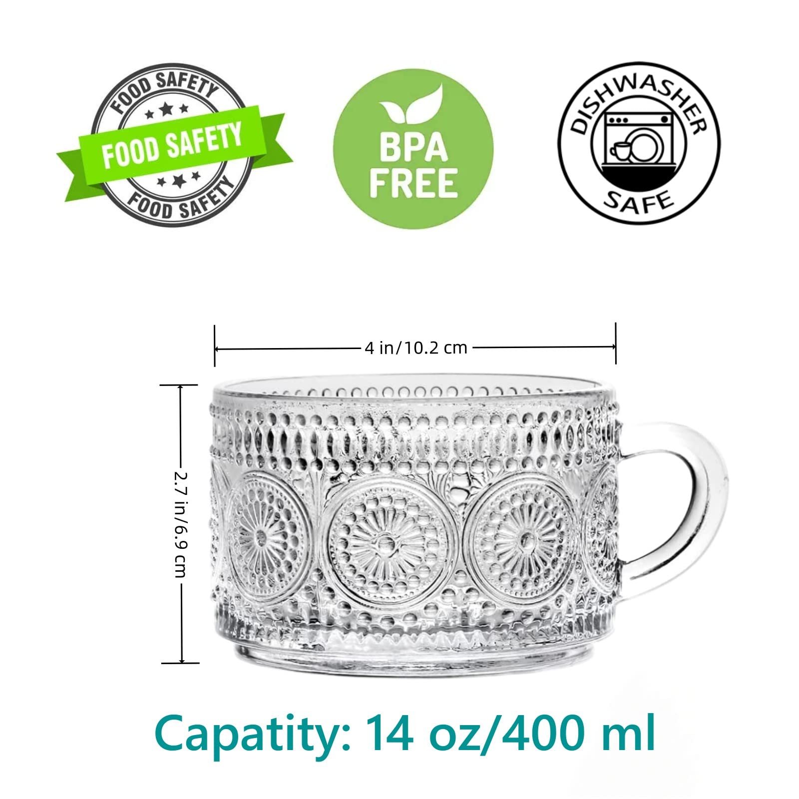 Amzcku taza vintage de vidrio con asa y grabado embebido para bebidas variadas