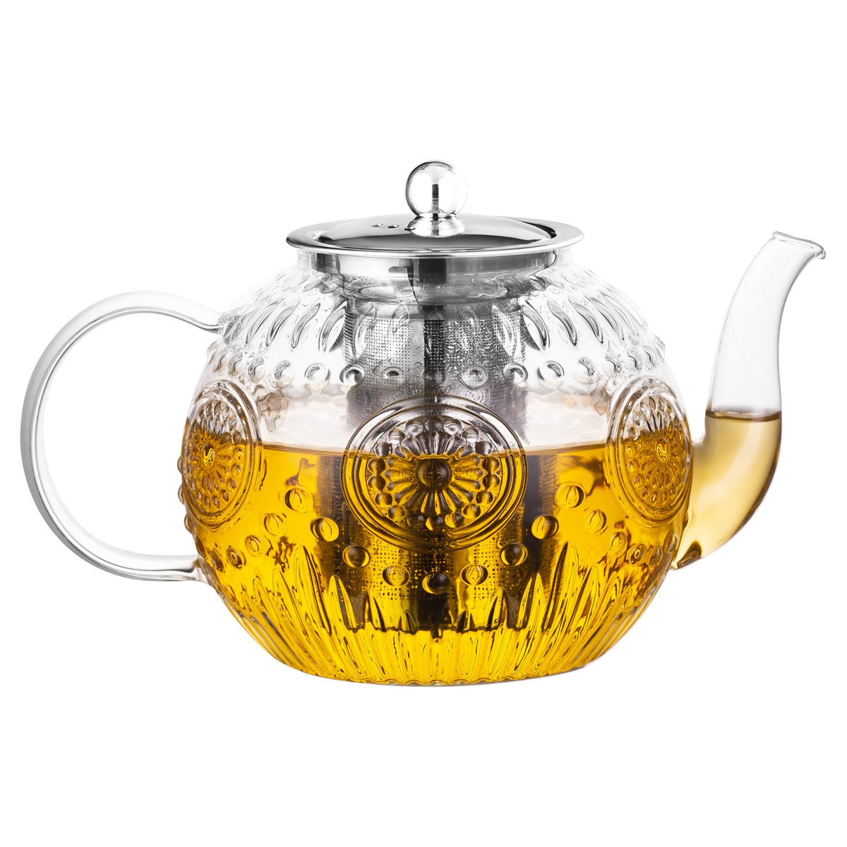 Tetera Amzcku vintage de vidrio con relieve de girasol para servir con estilo.