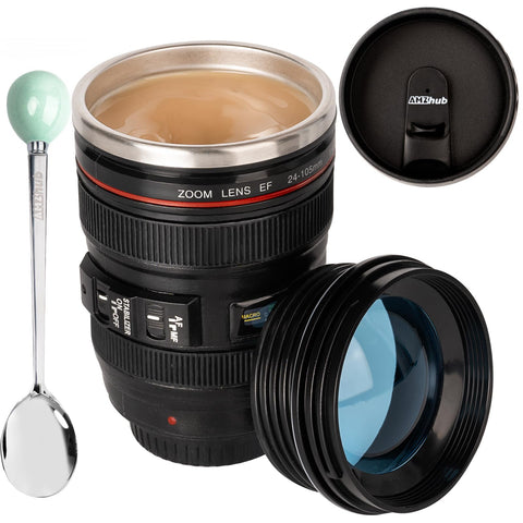 AMZHUB Lente taza café con tapa transparente para mantener caliente.