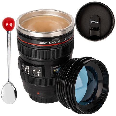 AMZHUB Taza lente cámara: aspecto realista para café en sesiones o viajes.