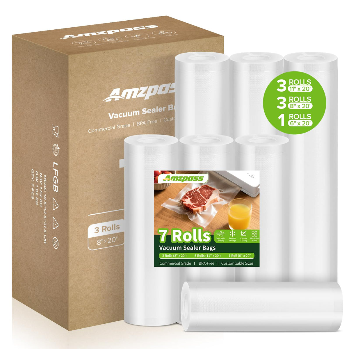Bolsas Amzpass 8x20 con corte personalizado para porciones exactas
