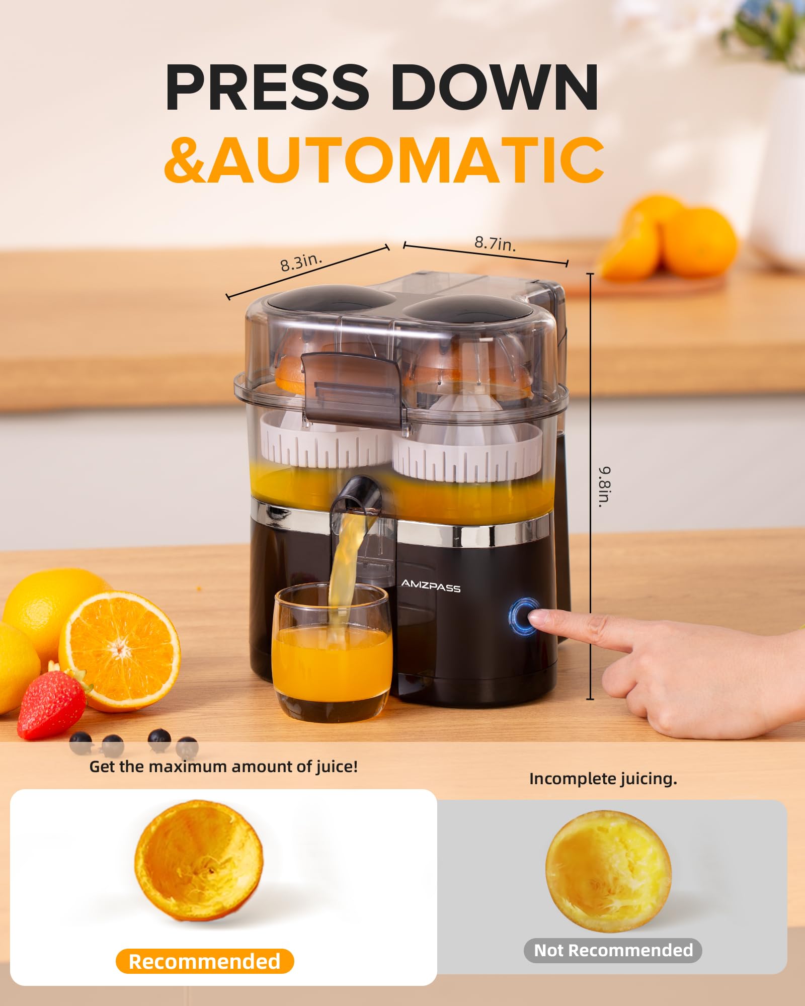 Amzpass conos para jugo filtrado o con pulpa, según la preferencia.
