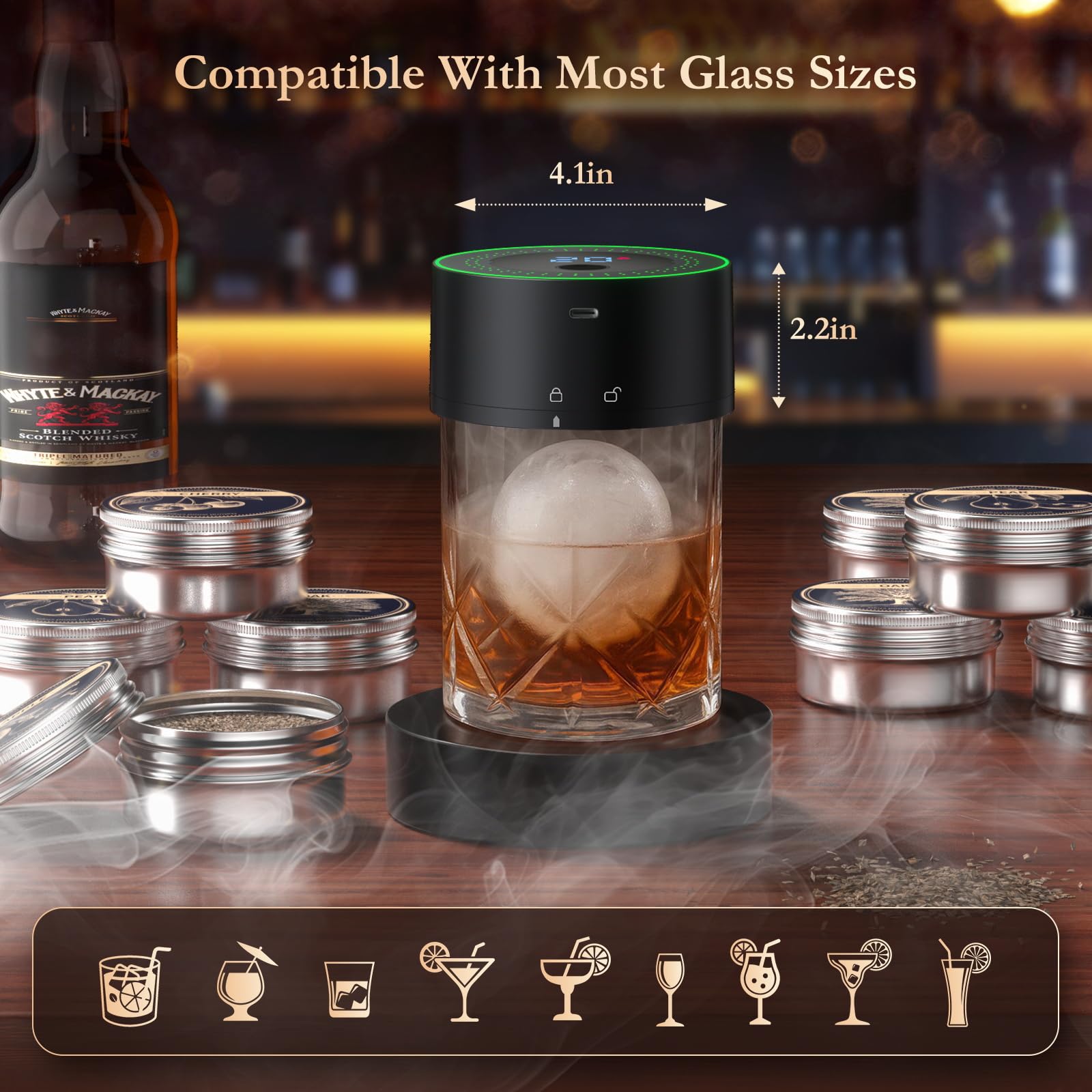AMZSEAT demostración de ahumado en copa, humo suave y whisky aromático