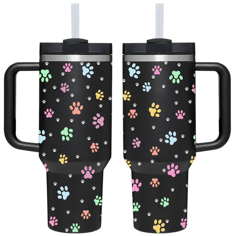 AMZUShome 40 oz Paw Tumbler con huellas y mango cómodo para uso diario