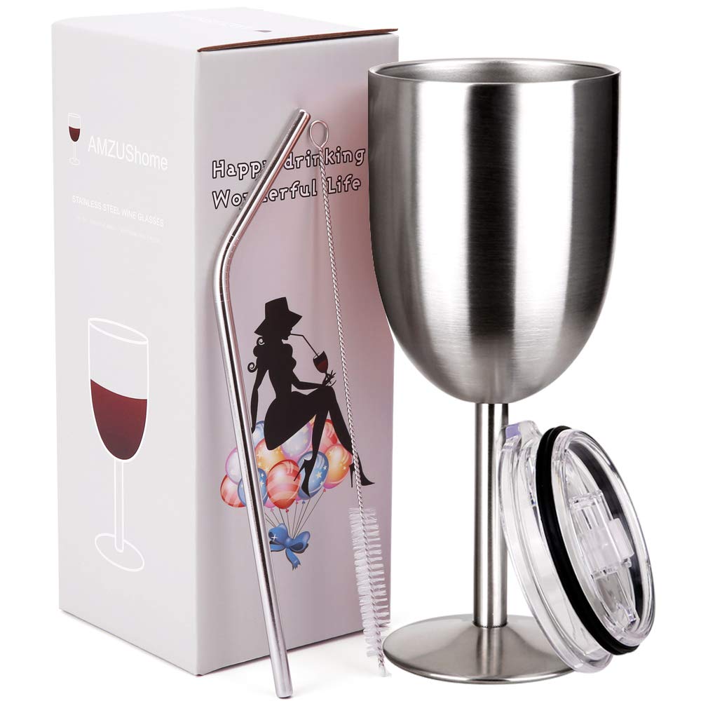 AMZUShome copa vino acero inoxidable de doble pared para mantener bebidas frías o cálidas.