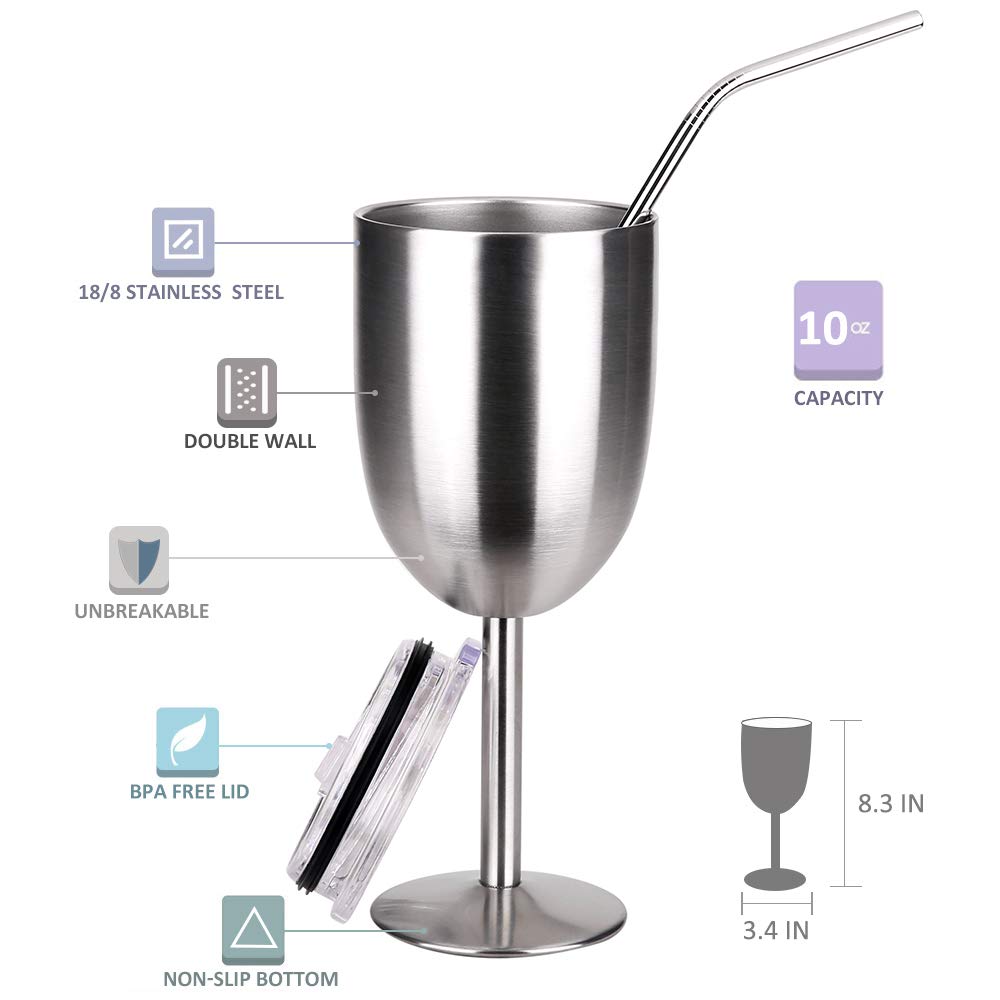 AMZUShome copa vino con tapa y pajilla para exterior limpio y cómodo.