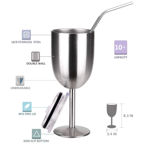 AMZUShome copa vino con tapa y pajilla para exterior limpio y cómodo.
