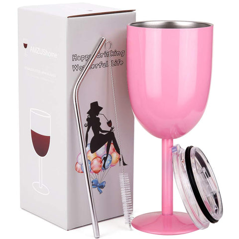 AMZUShome copa de vino inoxidable con doble pared rosa claro para conservar temperatura