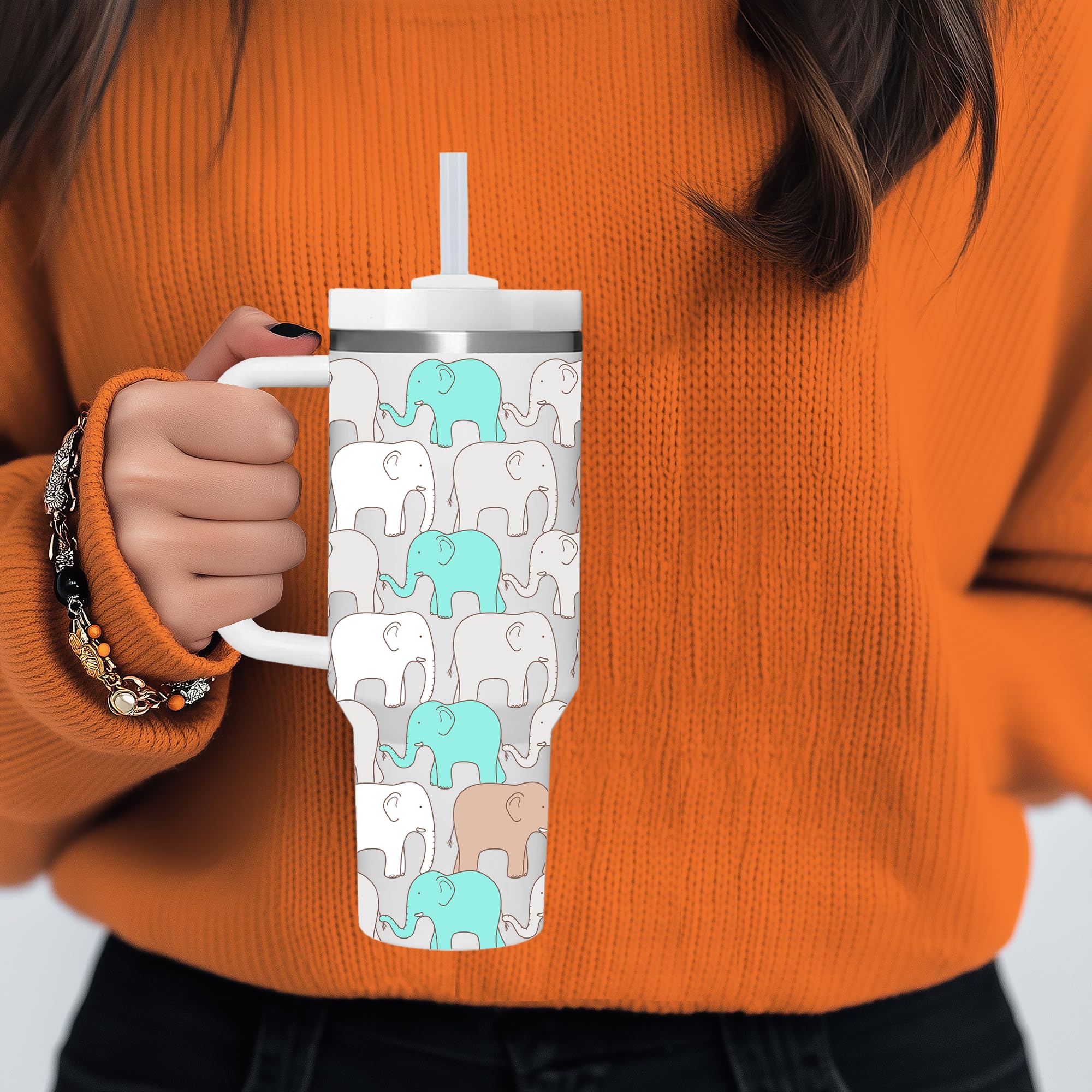 AMZUShome Elephant Tumbler, tapa libre de BPA para seguridad.