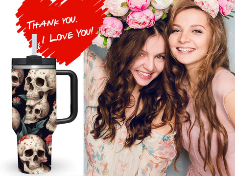 AMZUShome regalo gótico 40 oz, cráneo con flor para ocasiones especiales