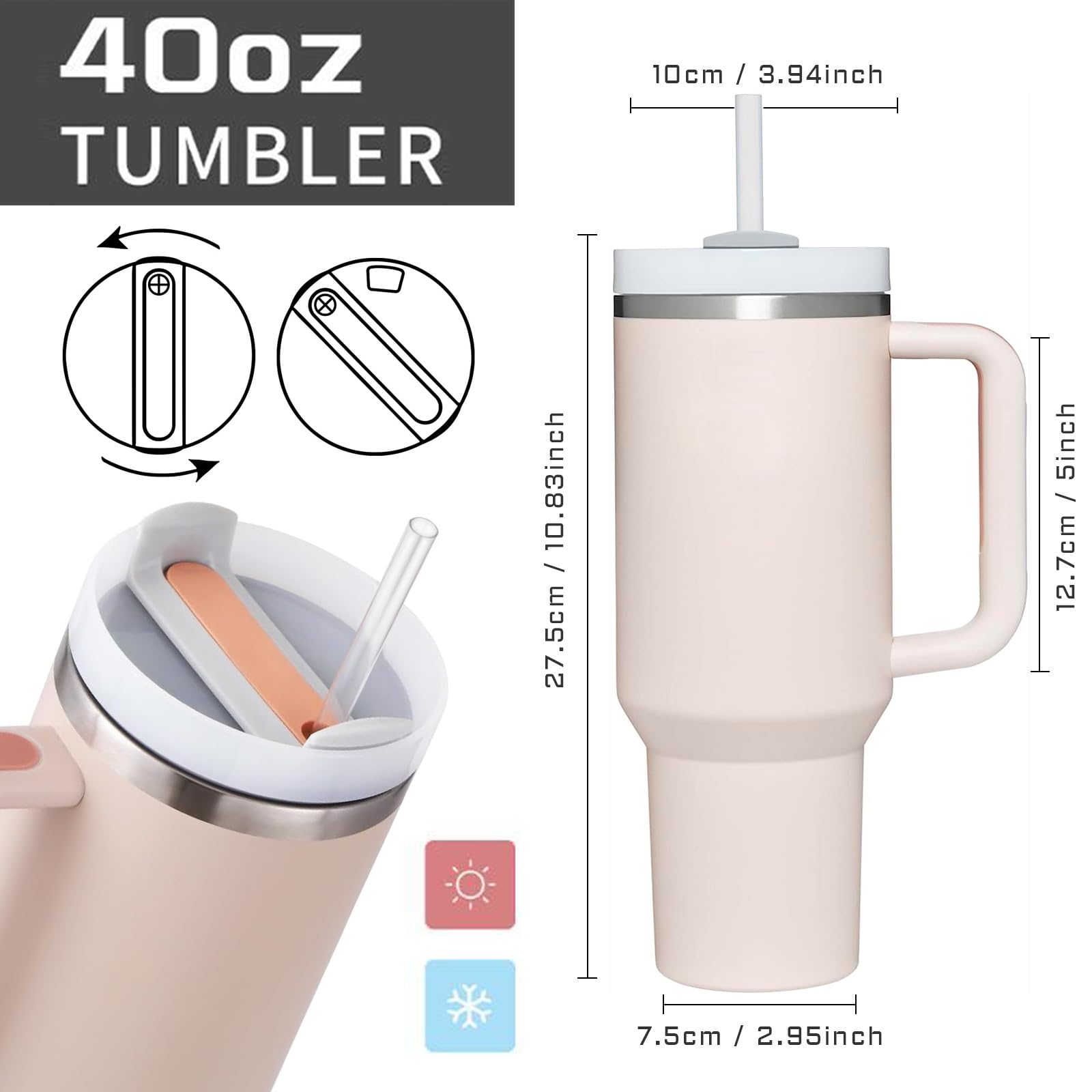AMZUShome Tumbler con mango ergonómico, cómodo de sostener durante el día.