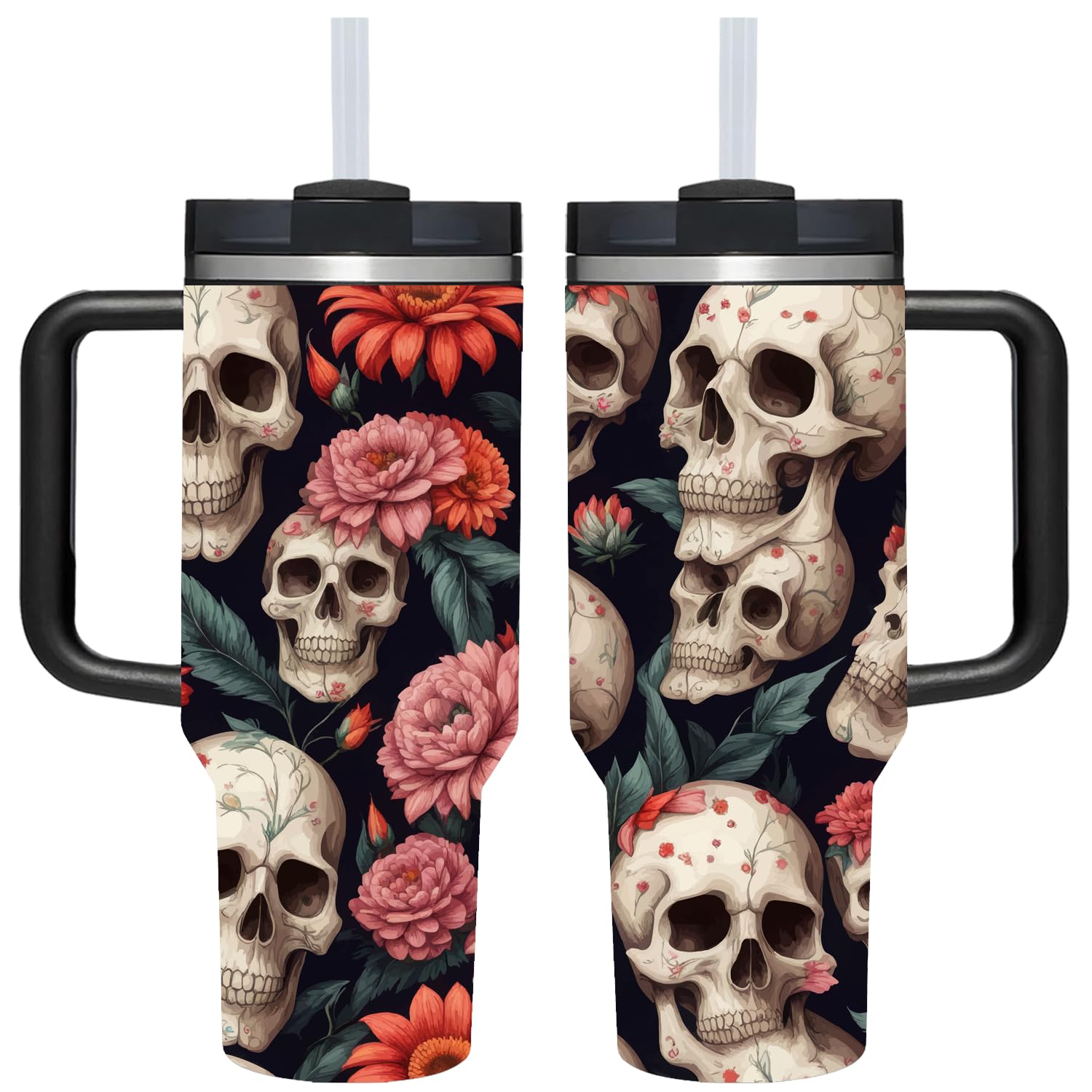 AMZUShome vaso térmico cráneo negro con asa, mantiene bebidas a temperatura