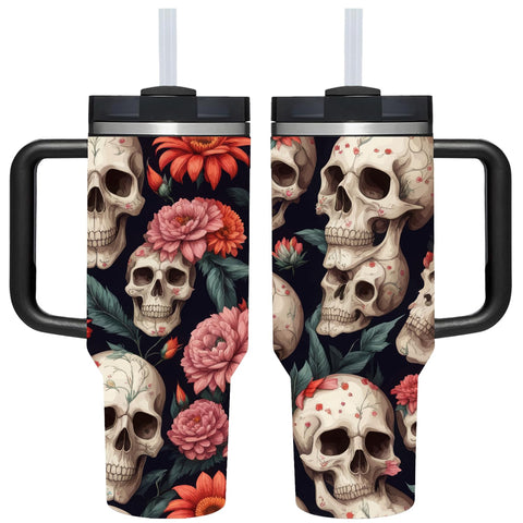 AMZUShome vaso térmico cráneo negro con asa, mantiene bebidas a temperatura