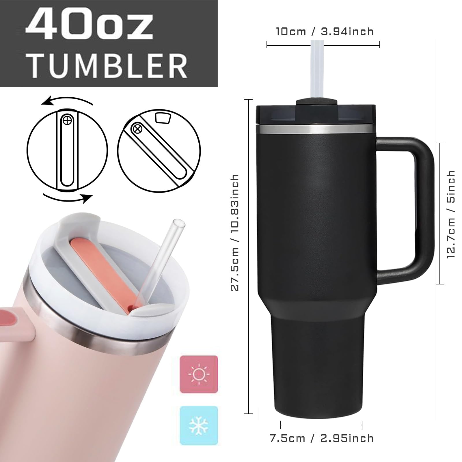 AMZUShome vaso térmico cráneo negro con flor, diseño único