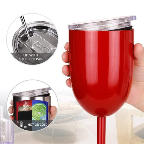 AMZUShome vaso vino rojo 10 oz con tapa y pajita, ideal para exterior.