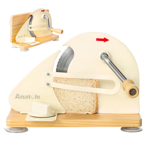 Anatole Cortador Pan Plegable con base estable para rebanadas consistentes.