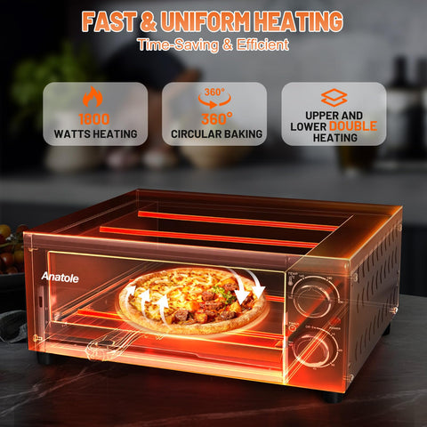 Anatole Horno Pizza 12 pulgadas, bandeja de migas para limpieza fácil