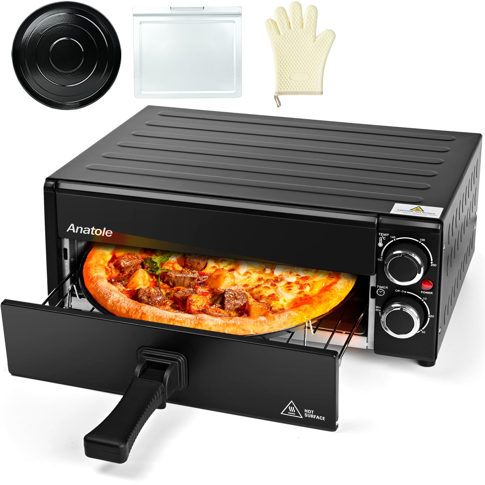 Anatole Horno Pizza 12 pulgadas, vista frontal, listo para cocinar pizzas