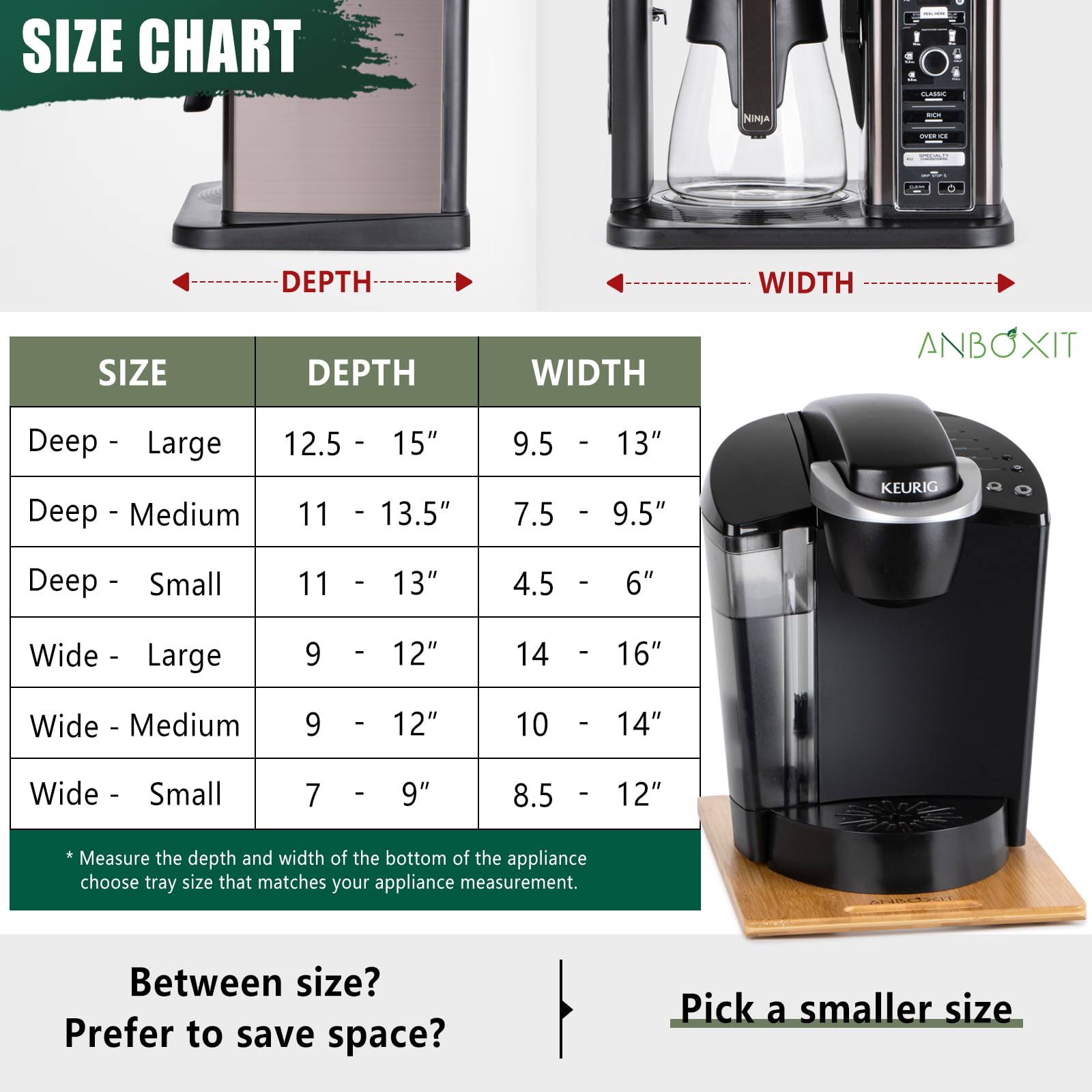 ANBOXIT deslizador de aparatos de bambú, Ancho Mediano, ideal para máquinas de café de tamaño medio.