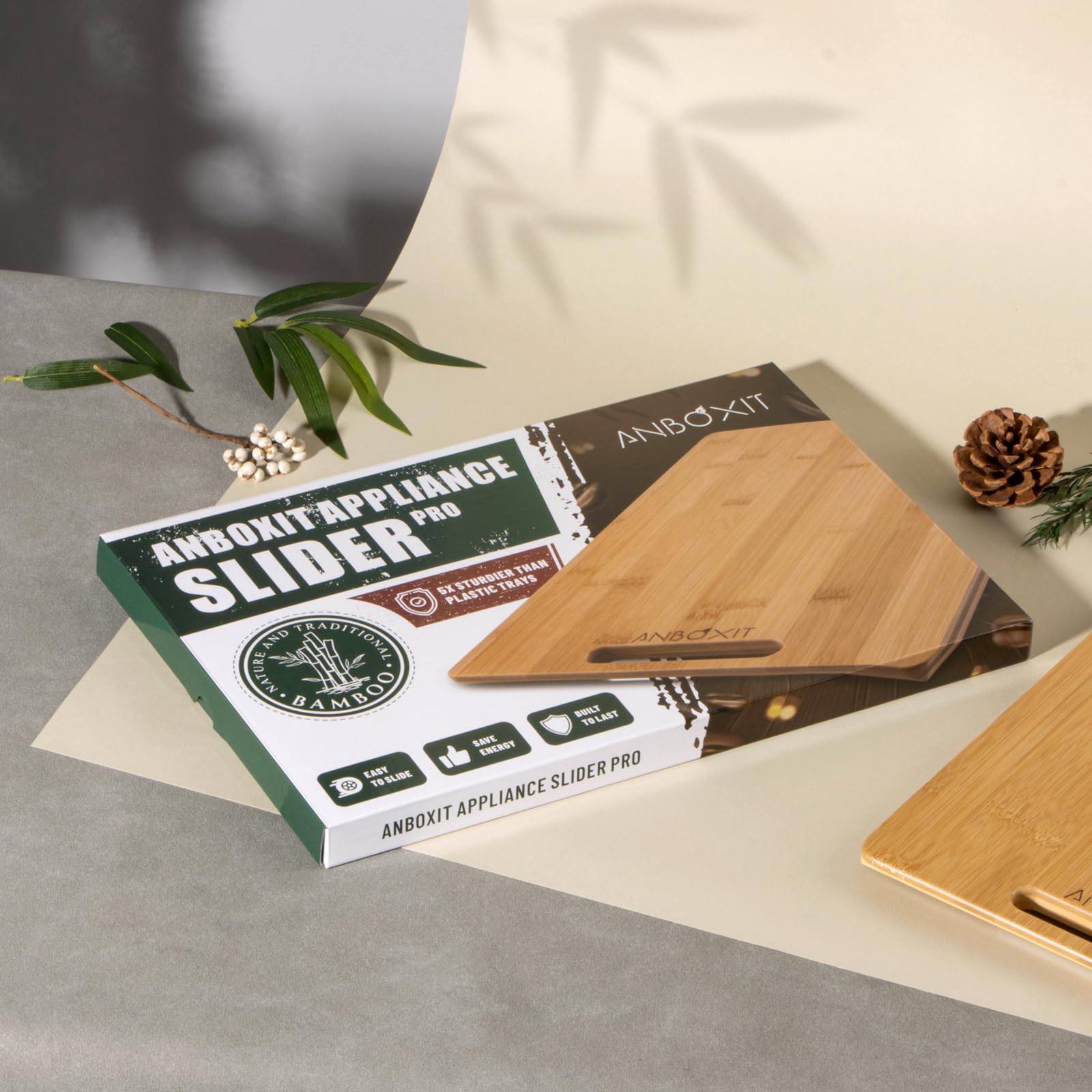 ANBOXIT deslizador de aparatos de bambú, Ancho Pequeño, perfecto para tostadoras y molinillos pequeños.
