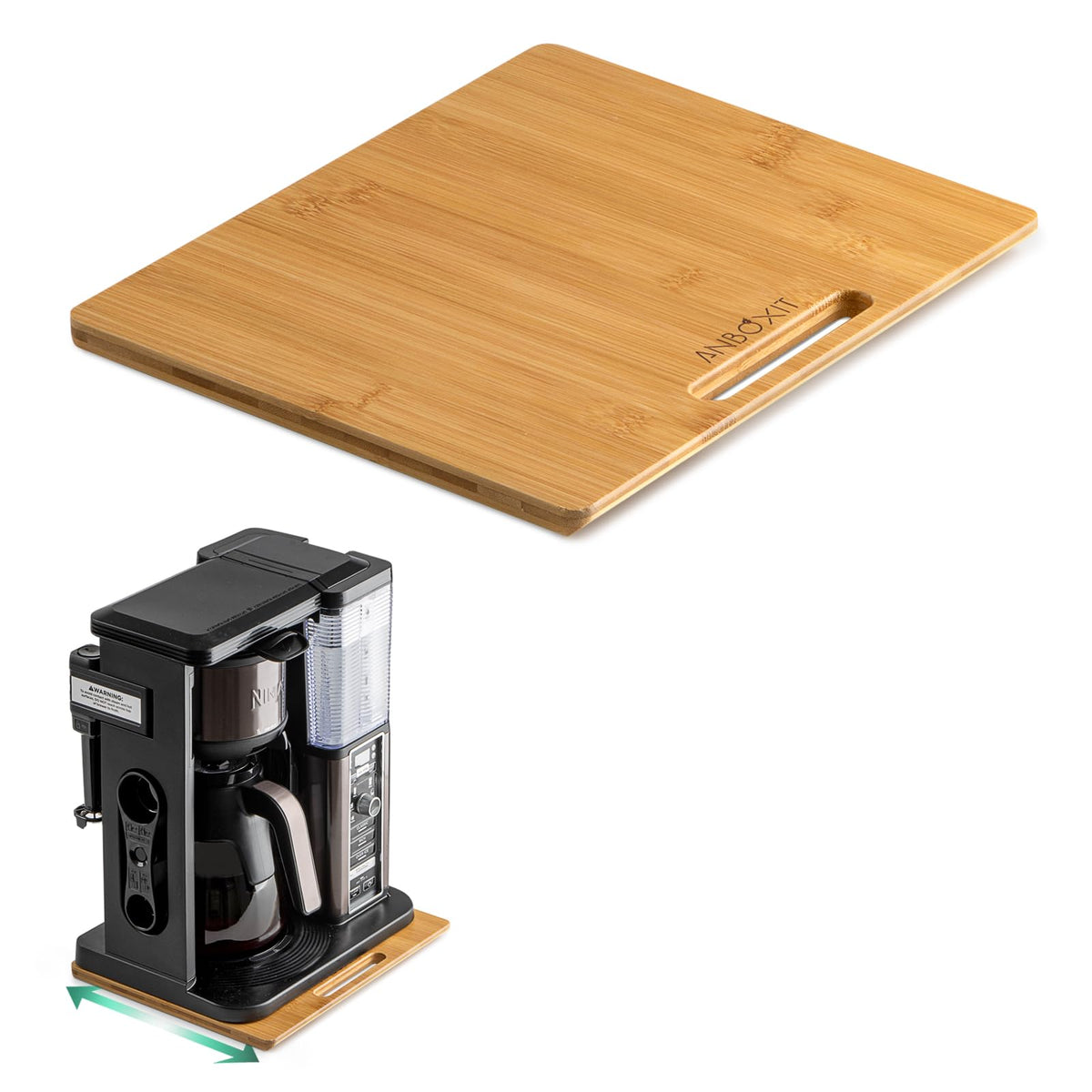 ANBOXIT deslizador de bambú para cafetera, movimiento suave y protege la encimera.