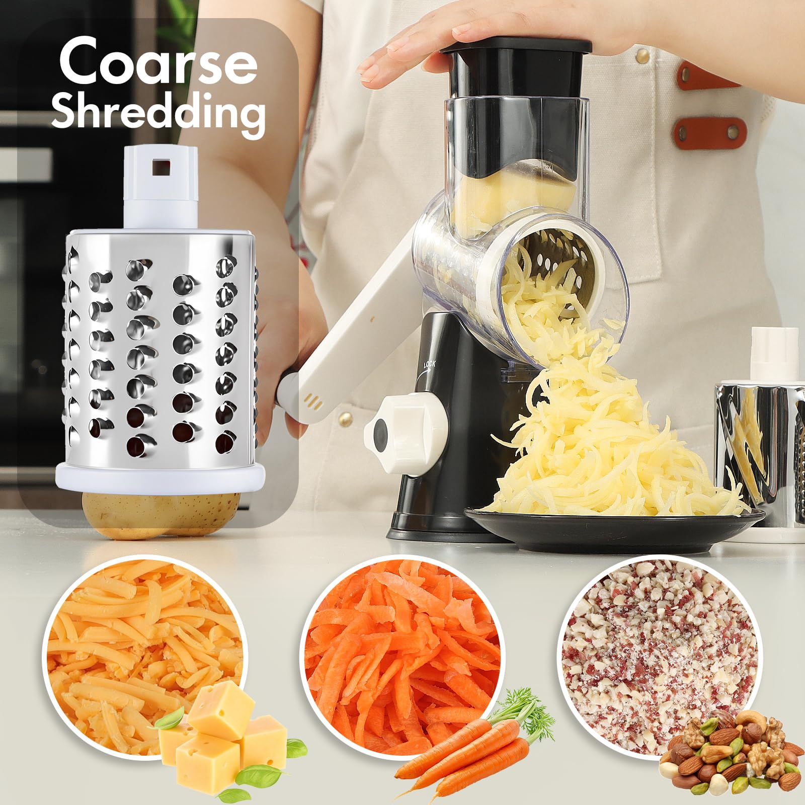 Rallador ANCEVSK tres-en-uno con cuchillas versátiles para queso, verduras y más