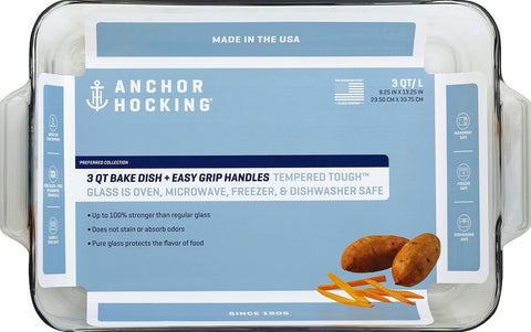 Anchor Hocking Bake Dish con manijas grandes, fácil de transportar durante la cocción.
