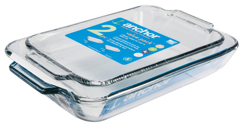 Conjunto Anchor Hocking, bandejas de hornear de cristal, listas para hornear y servir.
